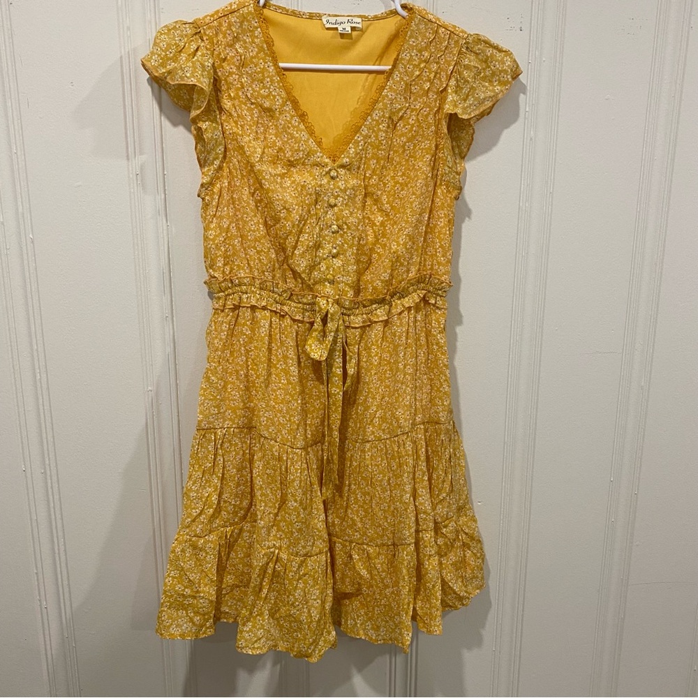 Yellow Floral Ruffle Dress